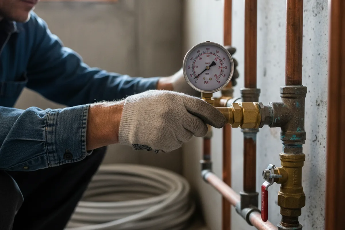 Pressure testing a repaired line during Water Line Repair in Mcconnelsville